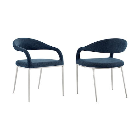 Armen Living Morgan Upholstered Dining Chair with Brushed Stainless Steel and Blue Fabric - Set of 2 LCMOSIBSBLU