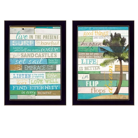 Homeroots Set Of Two Live In The Moment Beachy Black Framed Print Wall Art, 2PK 405743
