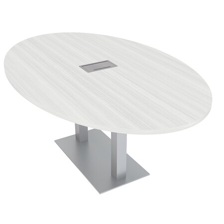 Skutchi Designs Oval Conference Table With Power, 48 in W, 84 in L, White HAR-OVL-48X84-DOU-WA7976-ESIL