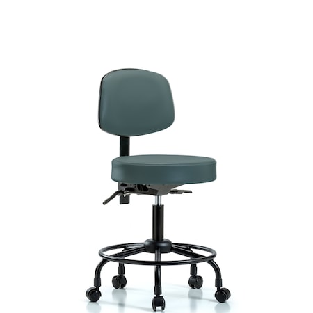 Blue Ridge Ergonomics Desk Stool, Vinyl, Bk, RT, Tilt, Casters, Blu BR-VDHST-RT-T1-RC-8546
