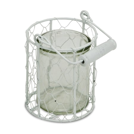 Homeroots 5" White Metal Tabletop Lantern Candle Holder 488162