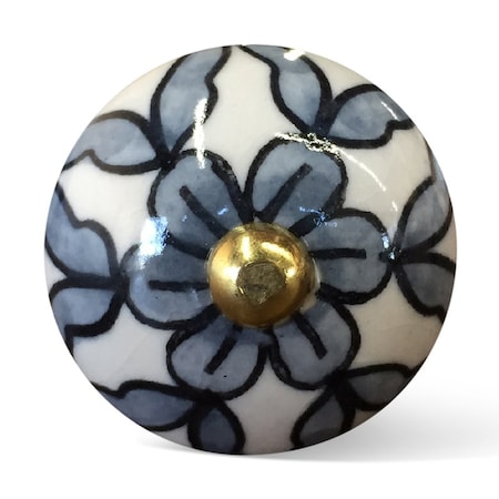 Homeroots 1.5" X 1.5" X 1.5" White Blue Black Handpainted Ceramic Knobs, 8PK 332352
