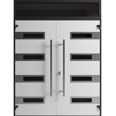 Vdomdoors Front Exterior Prehung Aluminum Double Doors Ronex0131 Black Enamel Top Transom Mirrored Clear RONEX0131DEXD-BLK-W72xH80+14-LH-I