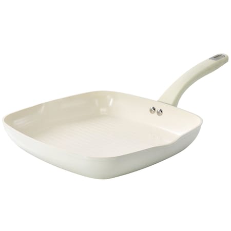 Martha Stewart Everyday Rexford 10 Inch Ceramic Nonstick Aluminum Square Grill Pan in Linen 138521.01