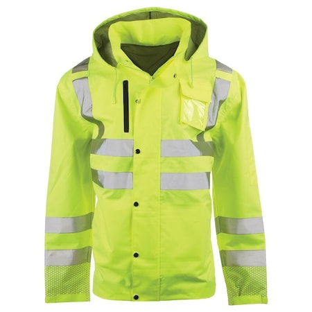 J. J. Keller & Associates High Visibility Rain Jacket for Women, Reflective Raincoat, Lightweight 300D Oxford, ANSI Class 3, 3XL 68997