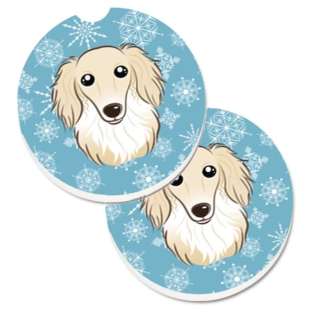 Carolines Treasures Snowflake Longhair Creme Dachshund Set of 2 Cup Holder Car Coaster BB1646CARC