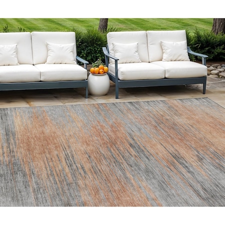 Homeroots 10' X 14' Salmon Gray And Charcoal Abstract Washable Indoor Outdoor Area Rug 587181
