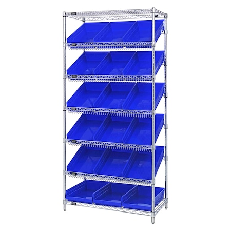 Quantum Storage Systems WIRE SHELVING UNIT W/18 BLUE BINS WRS-7-110BL