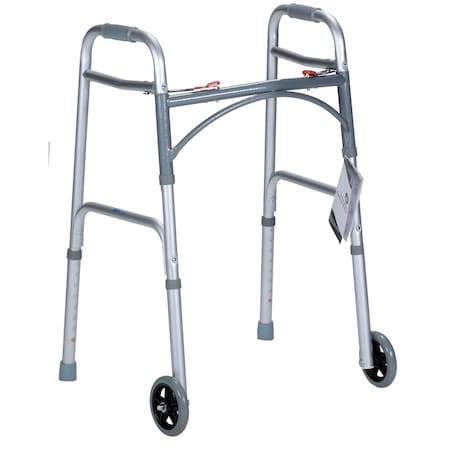 Dynarex Two Button Folding Walker, Adult, 5", Wheels, 32.5", - 39.5" 10162