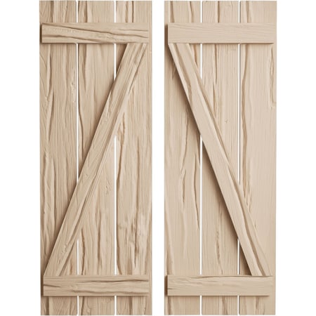 Ekena Millwork Rustic Three Board Spaced Board-n-Batten Riverwood Faux Wood Shutters w/Z-Board, 17 1/2W x 58H, PR SHUBSZ17X58RWPR