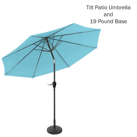 Pure Garden 10-Foot Outdoor Tilting Patio Umbrella with Base, Blue 50-100-BB