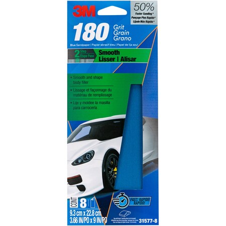 3M Blue Sandpaper, 3 2/3 in X 9 in, 180 G, 8 Sheet/Pack, 20PK 31577-8
