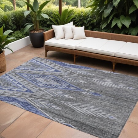 Homeroots 9' X 12' Pewter And Blue Southwestern Washable Indoor Outdoor Area Rug 603561