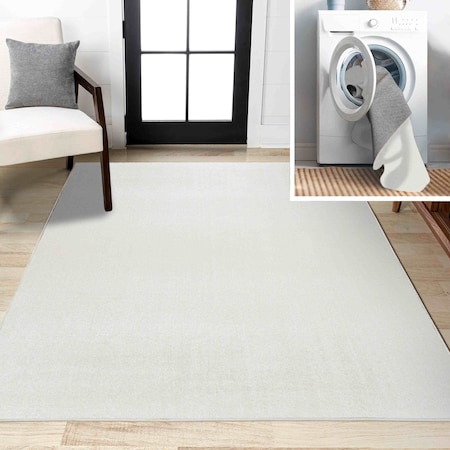 Jonathan Y Twyla Classic Solid Low-Pile Machine-Washable Cream 5 ft. x 8 ft. Area Rug WSH300E-5