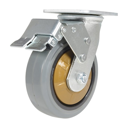 Vestil Rubber Swivel With Total Brake Caster 6 In. Diameter x 2 In. Width 771 lb Dark Gray/Gold CST-KSM-6X2MR-SWTB