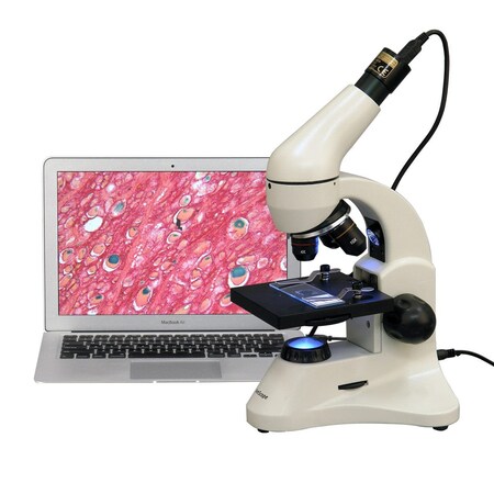 Amscope M120 Student Monocular Compound Microscope 40X-1000X Magnification with Dual Light and 2MP Camera M120C-2L-PB10-E2