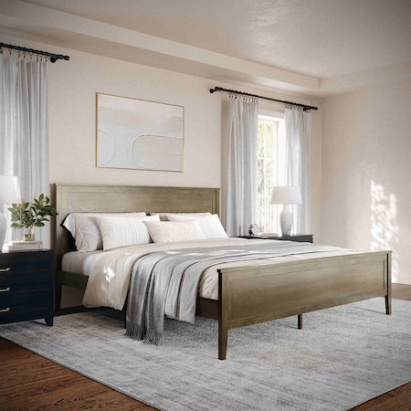 Martha Stewart Corbin King Size Solid Wood Platform Bed w/Wooden Headboard and Footboard, Brown Gray MG-090026-K-WOAK-MS