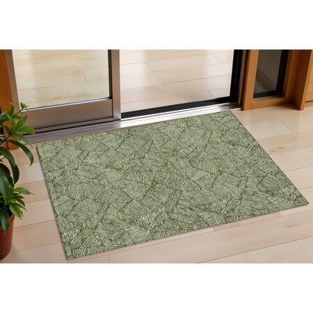 Homeroots 3' X 5' Olive Green And Light Green Floral Washable Indoor Outdoor Area Rug 594647