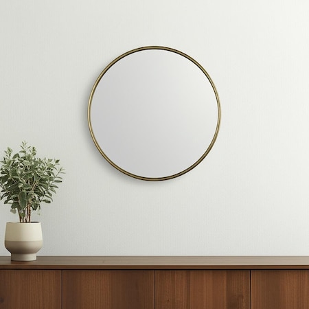 Homeroots 36" Gold Metal Round Accent Mirror 607284