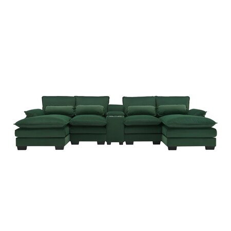 Homeroots 55" Green Fabric Modular USB Sleeper Sofa 568295