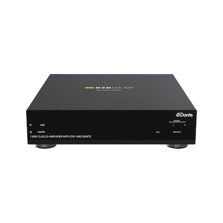 Bzbgear 2-Channel 150W Compact Class D DSP & Amplifier with Digital/Analog Audio and 2x2 Dante In/Out BG-AMP150WD