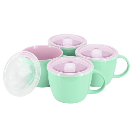 Gibson Home On The Go 4 Piece 25 Ounce Stoneware Soup Cup Set with Lid in Mint 142552.01