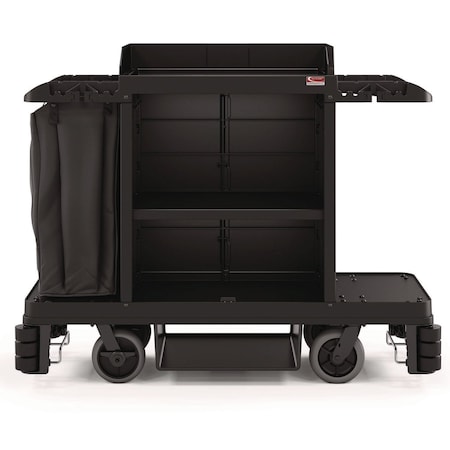 Suncast Commercial Partially Assembled Premium Housekeeping Cart, Plastic, 1 Shelf, 24 x 62.13 x 49.75, Black HKC2002