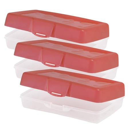 Storex Large Pencil Box, Red, 3PK 61612U12C