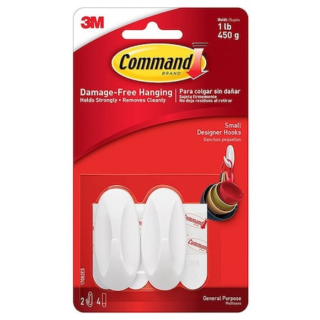 3M Small 3M 17082ES White Command Designer Hook, 2-Pack 5142-48A