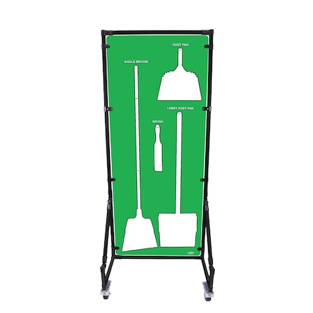 5S Supplies Housekeeping Shadow Board Broom Station V16, Green / White, BO, No Text HSB-V16-GREEN/WHITE-BO-NO TEXT