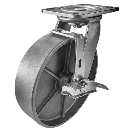 Hyw Products Heavy Duty Caster 8in Steel Wheel, Swivel with Brake 40-80S-A1-SS-TB