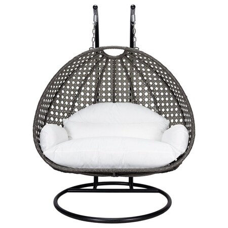 Leisuremod Charcoal Wicker Hanging 2 person Egg Swing Chair, White ESCCH-57W