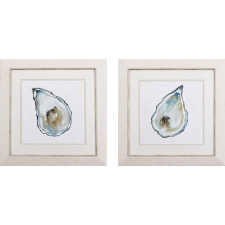 Homeroots Set of Two Oysters Watercolor Framed Wall Art, 2PK 401412