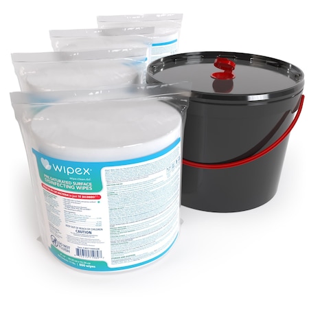 Wipex EPA-Registered Disinfecting Wipes 800ct Bundle, 4 Refill Rolls + XL 11-Liter Bucket, 3200 Wipes WX71989SDR-4-Kit-11LB