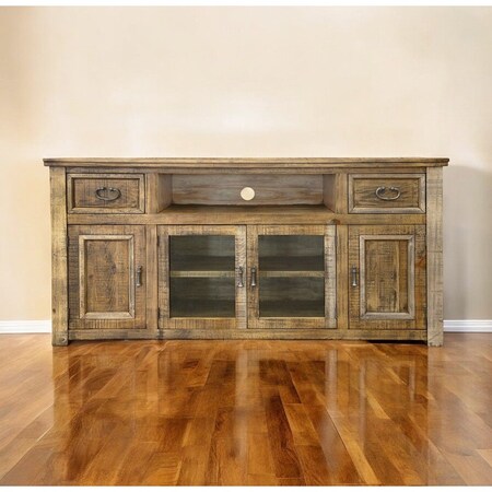 Homeroots 70" Brown Solid Wood Cabinet Enclosed Storage Distressed TV Stand 528699