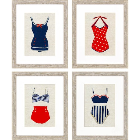 Homeroots Set Of Four Red White And Blue Swimsuits Framed Print Wall Art, 4PK 416378