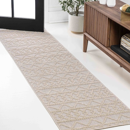 Jonathan Y Aylan High-Low Pile Knotted Trellis Geometric Beige 2 ft. x 8 ft. Indoor/Outdoor Runner Rug SBH104B-28