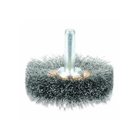 Weiler Stem-Mounted Narrow Conflex Brush, 2in dia x 3/8in W Face, 0.0118in Steel, 20000 RPM, 1/4in Stem 804-17610