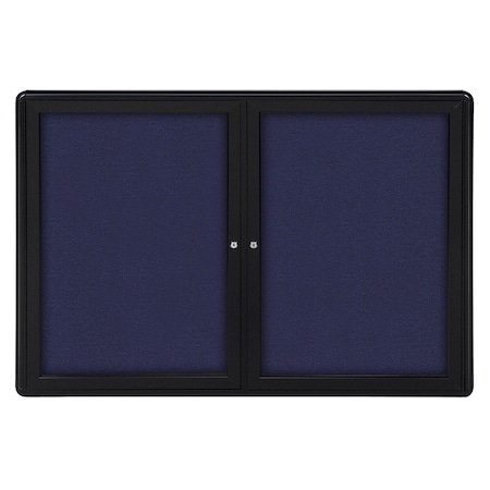 Ghent Ovation 2 Door Enclosed Fabric Bulletin Board, Black Frame, 3'H x 5'W, Blue OVK4-F93