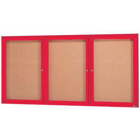 Aarco Enclosed Natural Pebble Grain Cork Bulletin Board w/ Red Powder Coated Al Frame, 36''Hx72''W DCC3672-3RR