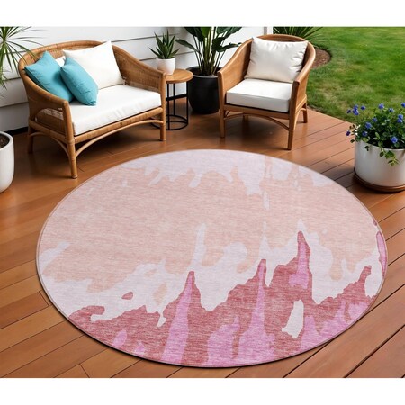 Homeroots 8' Blush And Pink Round Abstract Washable Indoor Outdoor Area Rug 613622