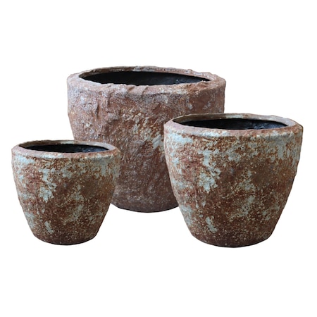Homeroots Set of Three 21in Brown Stone Indoor Outdoor Round Pot Planter 274805