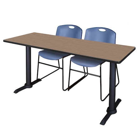 Regency Cain T-Base Training Seminar Table W/ 2 Zeng Stack Chairs, 72 in W, 24 in L, Noble Oak MTRCT7224NO44BE