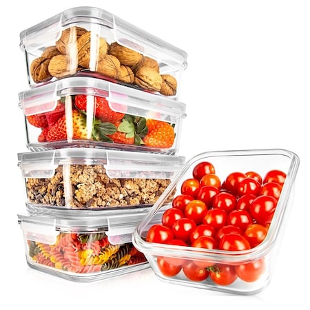 Nutrichef 10 Piece Glass Food Storage Containers with Lids, Gray NCCLX5G8