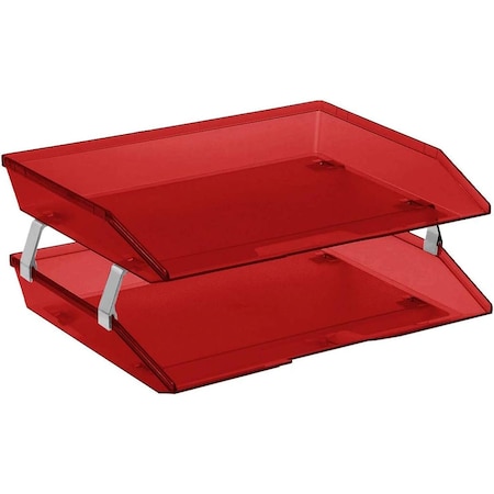 Acrimet Facility 2 Tier Letter Tray Side Load Letter Size Desktop File Organizer Plastic Clear Red 253.7