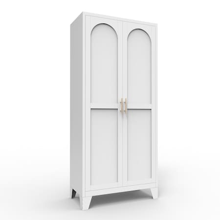 Homeroots 61in White Stainless Steel Pantry Or Storage Closet With Arched Panel Doors 683402
