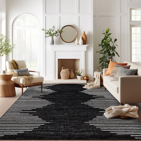 World Rug Gallery Bohemian Stripe Stain Resistant Area Rug 4 ft x 6 ft Black 385BLACK4X6