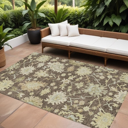 Homeroots 9' X 12' Chocolate And Beige Floral Washable Indoor Outdoor Area Rug 605197