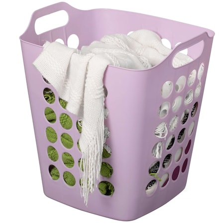 Basicwise Flexible Plastic Laundry Basket - Square Storage Hamper with Side Handles for Easy Carrying QI003857.L.PUR