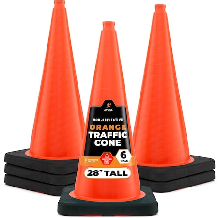 Xpose Safety Traffic Safety Cone, 28 in, PVC Plastic, 10 lb Base, DOT Approved, Orange, 6 pk OTC28-10L-6-X-S